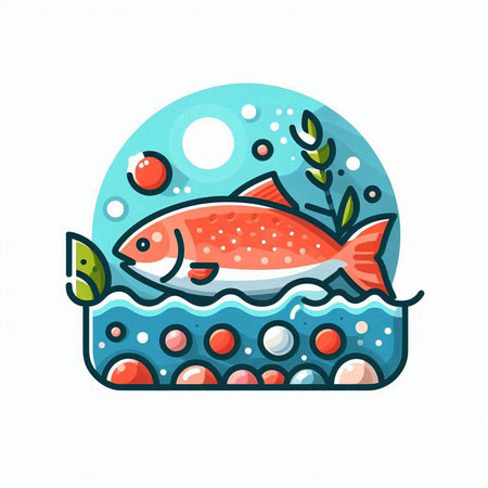 Illustration of a red fish in the water. Vector illustration.のイラスト素材