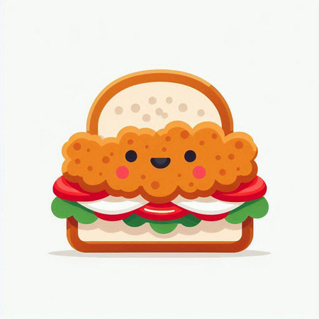 Cute kawaii hamburger vector illustration isolated on white backgroundのイラスト素材