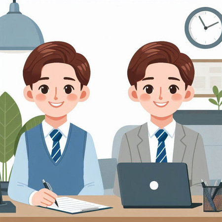 Business people working in the office. Vector illustration in flat style.のイラスト素材