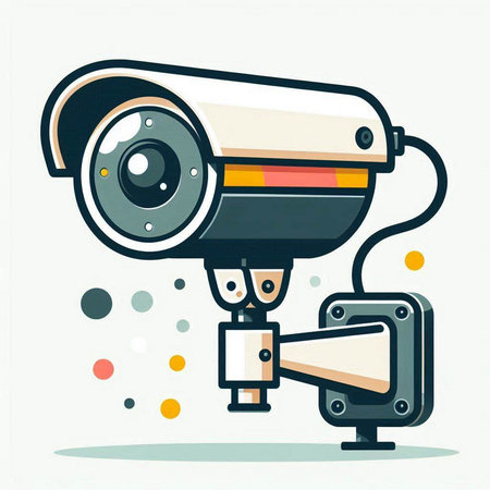 Vector illustration of security camera on white background. Flat style design.のイラスト素材
