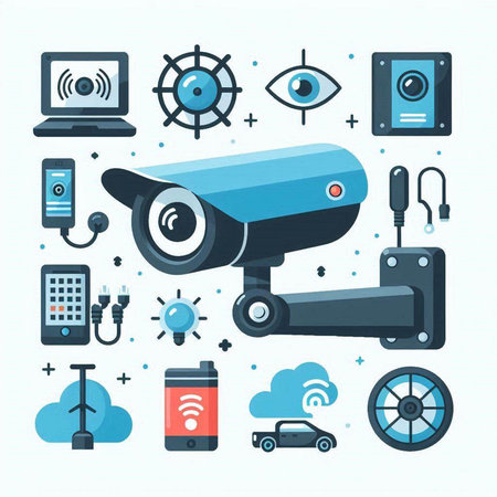 Set of video surveillance icons. Vector illustration in flat design style.のイラスト素材