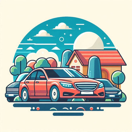 Car on the road in the city. Vector illustration in flat styleのイラスト素材