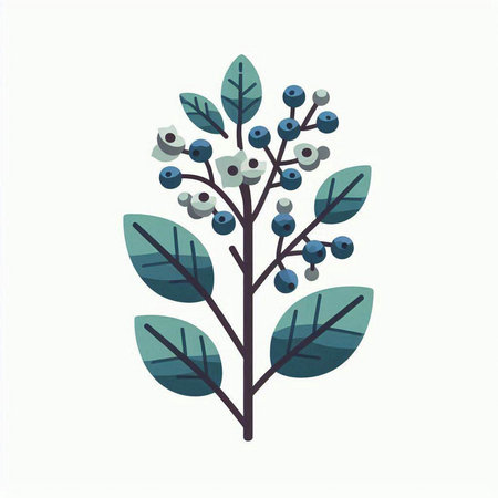Blueberry branch isolated on white background. Hand drawn vector illustration.のイラスト素材