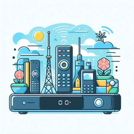 Vector illustration of modern flat line design concept of remote control for TV, radio and other devices.のイラスト素材