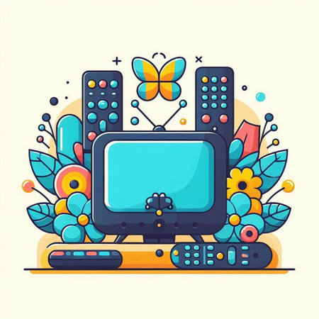 Retro TV vector illustration in flat cartoon style. Television with flowers and plants.のイラスト素材