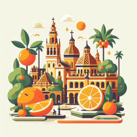 Vector illustration of the famous Plaza de Espana in Seville, Spainのイラスト素材
