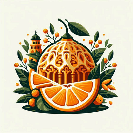 Vector illustration of mandarin citrus fruit in the shape of a Christmas treeのイラスト素材