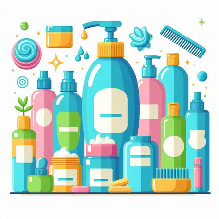 Vector illustration of cosmetic bottle, shampoo, shower gel, cream, lotion.のイラスト素材