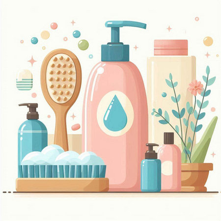 Vector illustration of a set of personal care products. Flat style.のイラスト素材