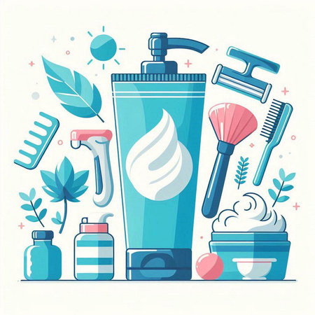 Cosmetic bottle with cream, shampoo and shower gel. Vector illustrationのイラスト素材