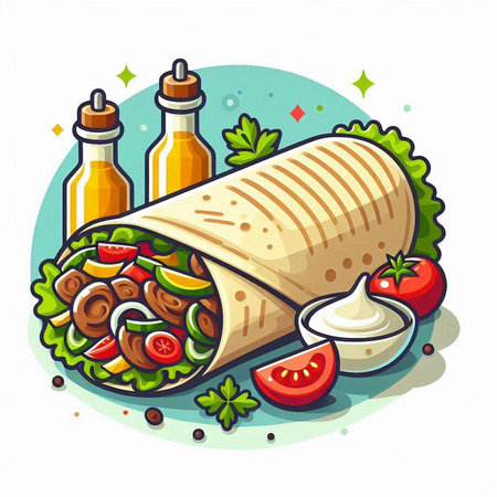 Illustration of a traditional mexican burrito on a white backgroundのイラスト素材