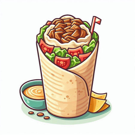 Tortilla with beef and vegetables. Fast food. Vector illustration.のイラスト素材