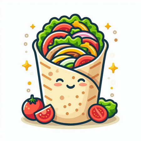 Tortilla wrap with vegetables, kawaii style vector illustration.のイラスト素材