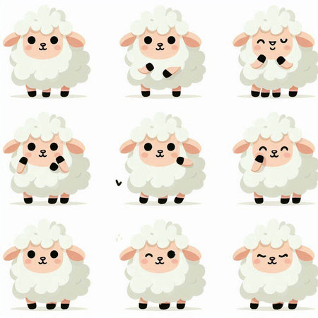 Sheep cartoon character set. Cute animal collection. Vector illustration.のイラスト素材