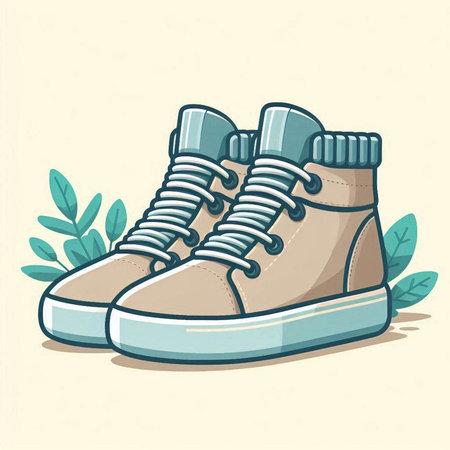 Sneakers with leaves on a light background. Vector illustration.のイラスト素材