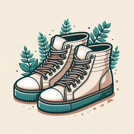 Pair of sneakers with leaves. Vector illustration in retro style.のイラスト素材