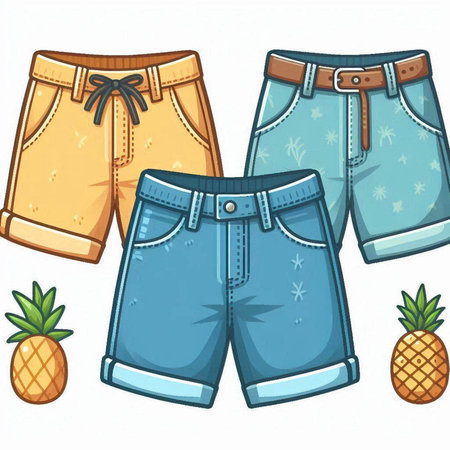 Illustration of Men's Shorts with Pineapple and Pineappleのイラスト素材