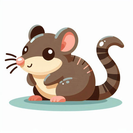 Cute cartoon rat sitting on the ground. Vector illustration isolated on white background.のイラスト素材
