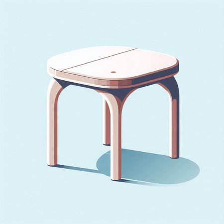 Illustration of a modern wooden stool on a blue background with shadowのイラスト素材