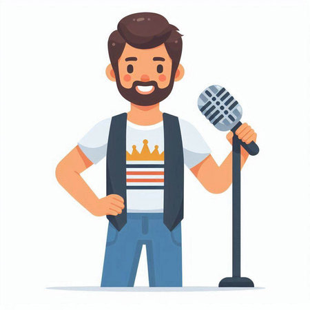 Man singing karaoke with microphone. Vector illustration in cartoon styleのイラスト素材