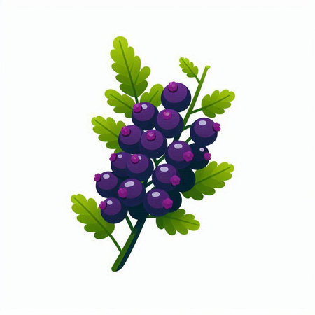 Blueberry berry with leaves isolated on white background. Vector illustration.のイラスト素材