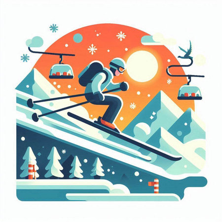 Skiing in the mountains. Winter sports. Flat vector illustration.のイラスト素材