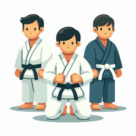 Taekwondo kids in kimono. Vector illustration.のイラスト素材