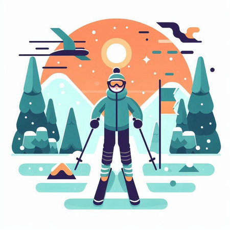 Man skiing in the mountains. Winter sports. Vector illustration in flat styleのイラスト素材