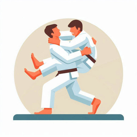 Martial arts training. Vector illustration in flat style. Karate competition.のイラスト素材