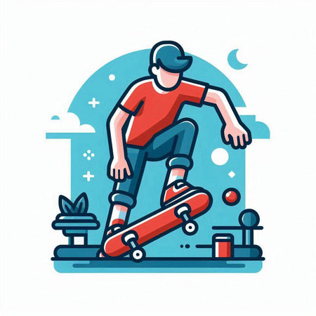 Skateboarder riding a skateboard. Flat vector illustration.のイラスト素材