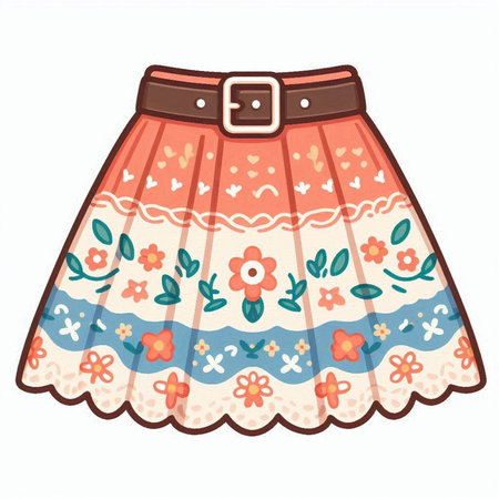 Illustration of a cute skirt with floral pattern on a white backgroundのイラスト素材