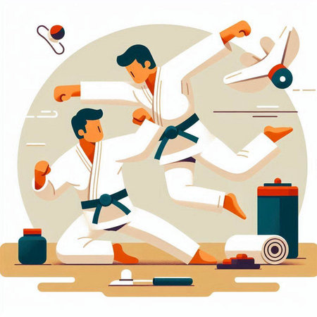 Tae Kwon Do or Karate Sport Illustration in Flat Styleのイラスト素材