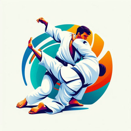 Karate man in sportswear. Vector illustration of a karate man.のイラスト素材
