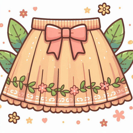 Illustration of a Cute Skirt with Floral Pattern and a Bowのイラスト素材