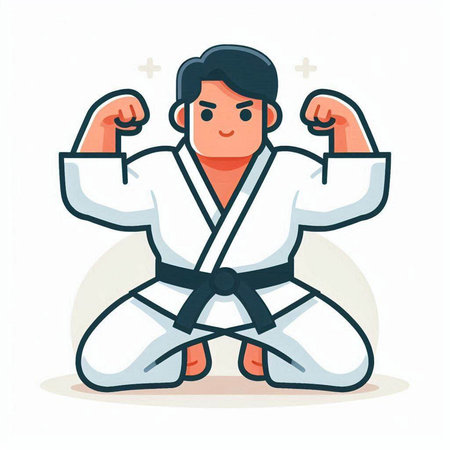 Taekwondo boy in kimono. Vector illustration.のイラスト素材