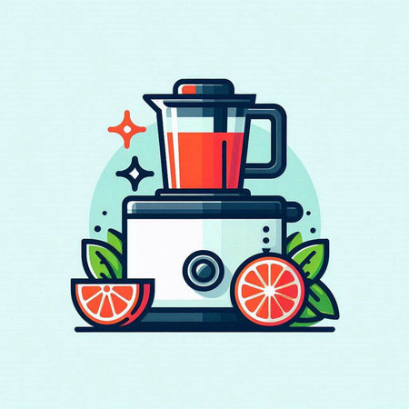 Juicer. Juicer in flat style. Juicer with fruits. Vector illustrationのイラスト素材