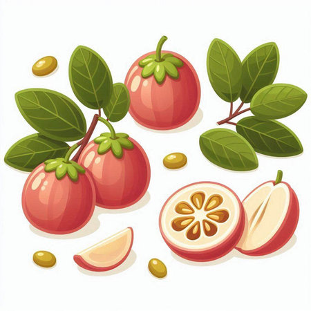 Ripe Persimmon fruit isolated on white background. Vector illustration.のイラスト素材