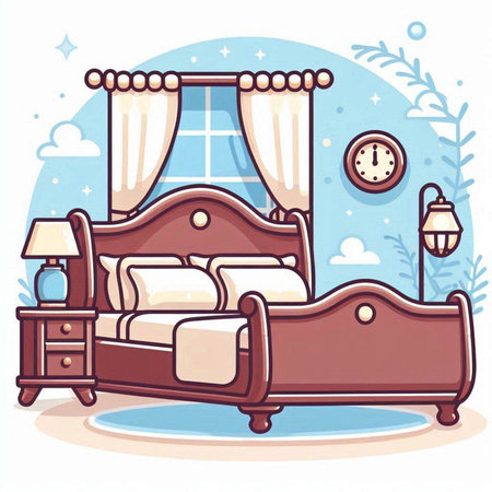 Bedroom interior. Vector illustration in cartoon style. Bedroom furniture.のイラスト素材