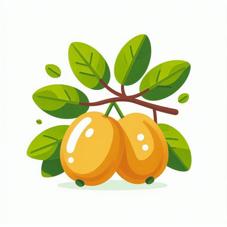 Ripe jujube fruits on branch with leaves. Vector illustration.のイラスト素材