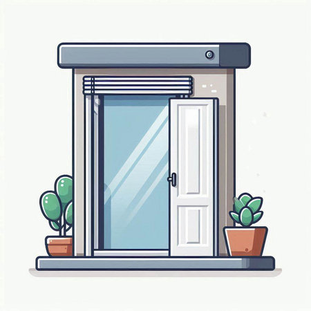 Vector illustration of a front door with a plant in a pot.のイラスト素材