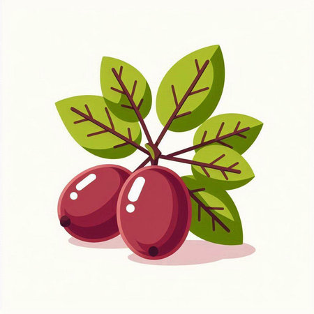 Cranberry with leaves on a white background. Vector illustration.のイラスト素材