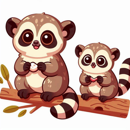 Cute lemur family sitting on the tree. Vector illustration.のイラスト素材