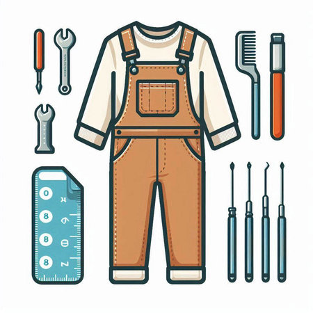 Set of tools and work clothes. Vector illustration in cartoon style.のイラスト素材