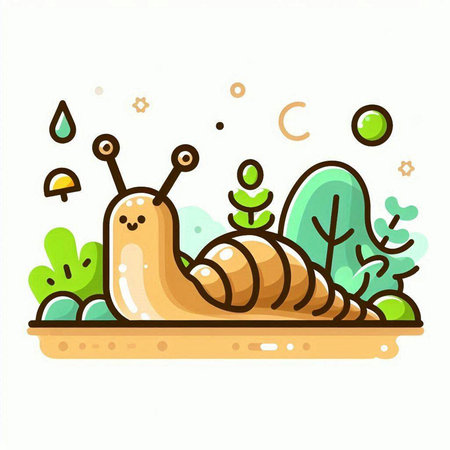 Snail in the garden. Vector illustration. Cute cartoon character.のイラスト素材