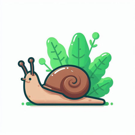 Cartoon snail with green leaves on white background. Vector illustration.のイラスト素材