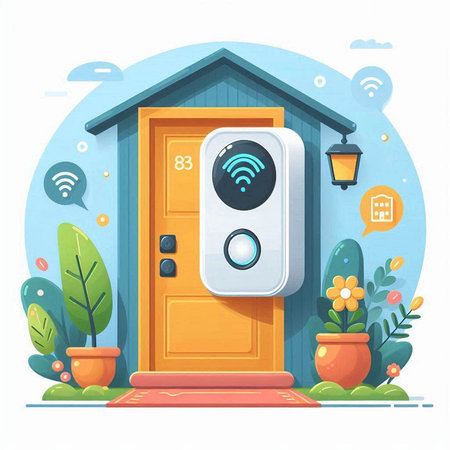 Vector illustration of a doorbell in the house. Flat design style.のイラスト素材