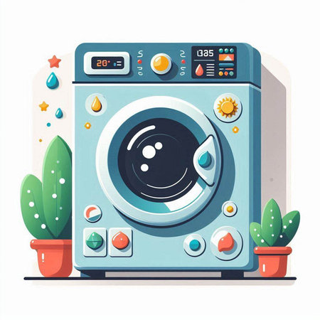 Laundry washing machine in flat style. Vector illustration on white background.のイラスト素材