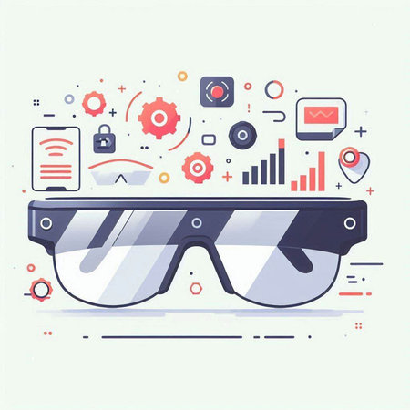Modern flat design vector illustration concept of virtual reality glasses with icons and symbols.のイラスト素材
