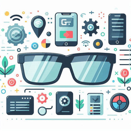 Modern flat design vector illustration concept of augmented reality glasses and icons.のイラスト素材
