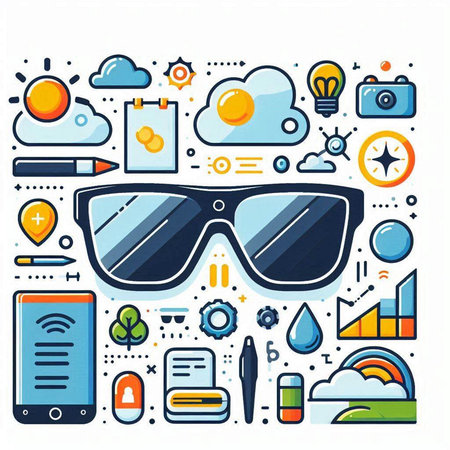 Vector line art illustration of glasses with icons for web and mobile appのイラスト素材